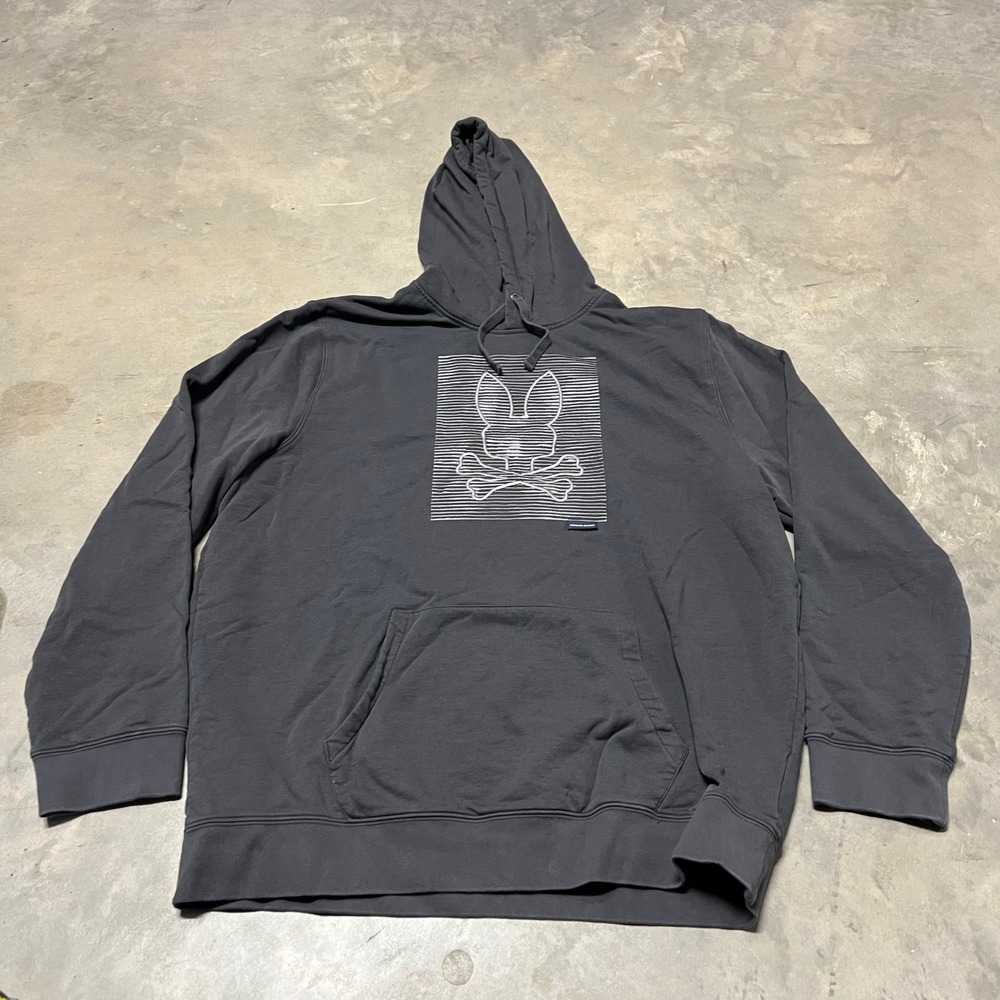 Psycho Bunny Mens XXL Charcoal Grey Embroidered Logo Pullover Hoodie MT0500032